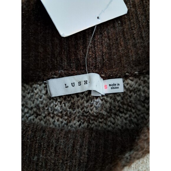 Lush Sweater Womens S Zebra Stripes Brown Mock Neck Long Sleeve Soft NWT - Picture 3 of 8